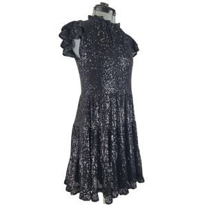 Sail to Sable Black Sequin Tiered Tunic Mini Dress Sz XXS NWT Retail $268
